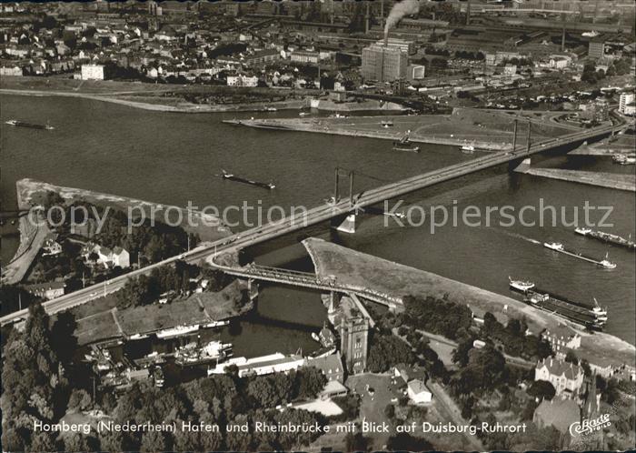 Homberg Duisburg Fliegeraufnahme Hafen Rheinbruecke Duisburg Ruhrort