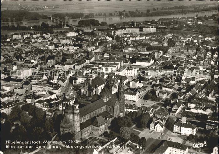 Worms Rhein Fliegeraufnahme Dom Stadt Nibelungenbruecke Rhein