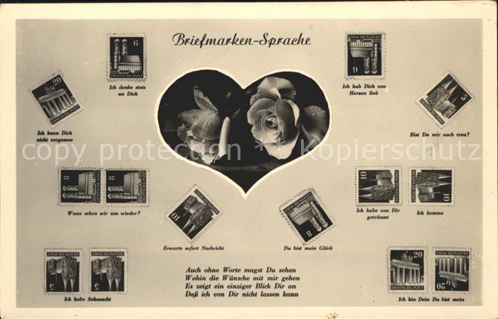 Briefmarkensprache Rosen Herz Gedicht