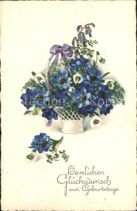 Geburtstag Schneegloeckchen Blaue Blumen Litho