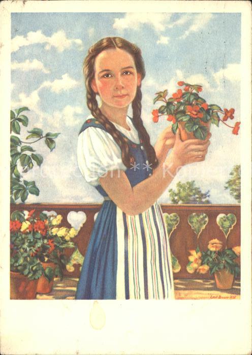 Kuenstlerkarte Emil Bauer Maedchenbildnis Pro Infirmis