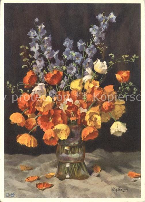 Kuenstlerkarte N. H. Berger Blumen Vase