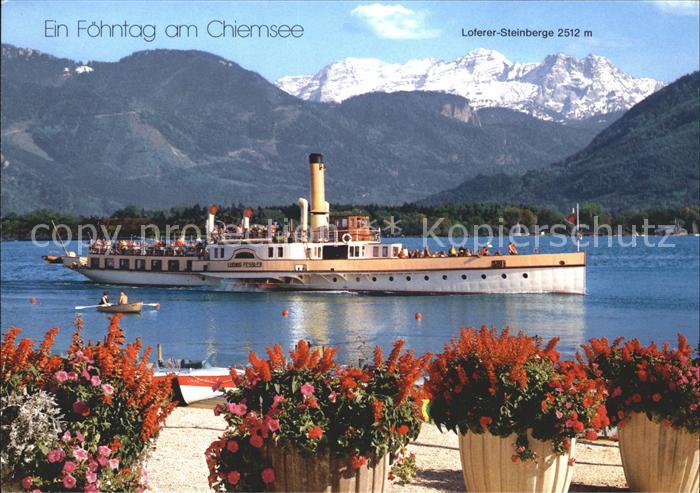 Dampfer Seitenrad Ludwig Fessler Chiemsee Bayerische Alpen Loferer-Steinberge
