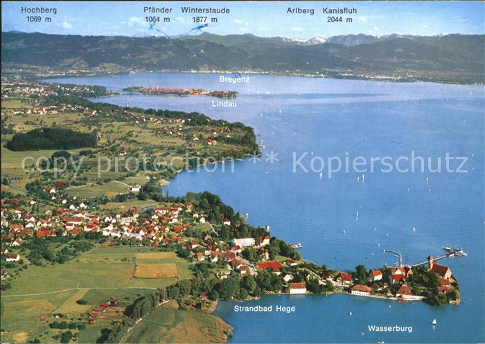 Wasserburg Bodensee Fliegeraufnahme Halbinsel und See