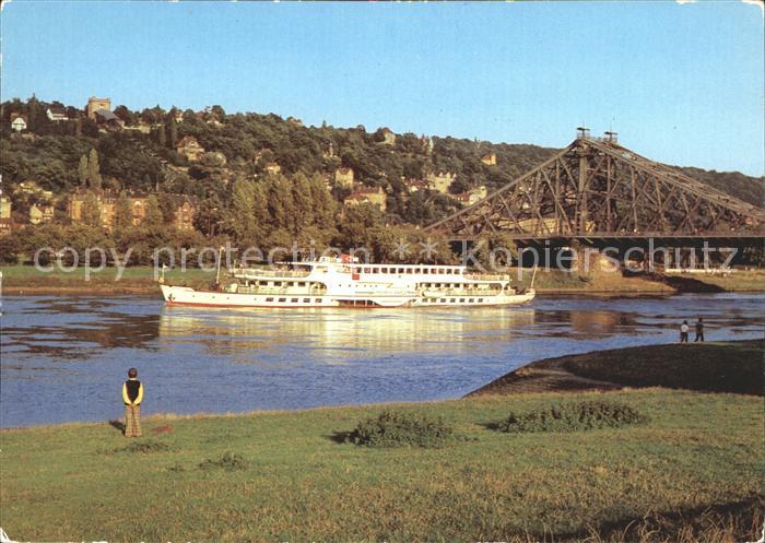 DRESDEN Elbe Blicka auf Loschwitzer Haenge und Blaues Wunder