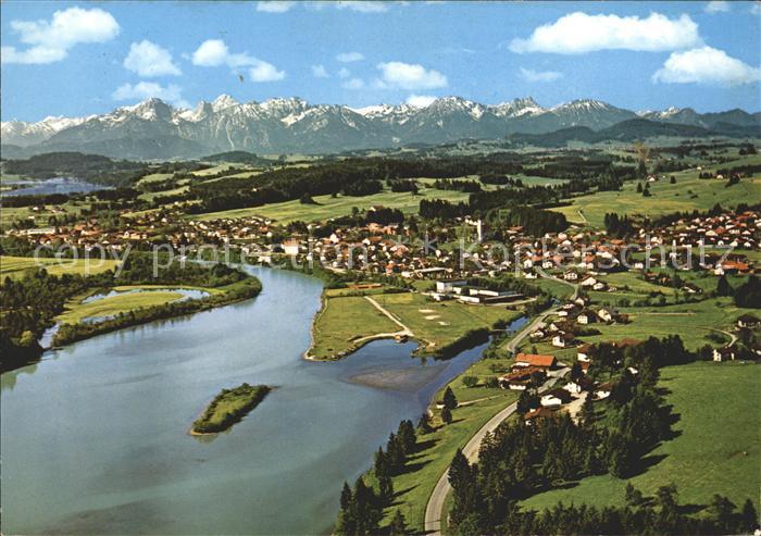 Lechbruck See Fliegeraufnahme mit See und Alpen