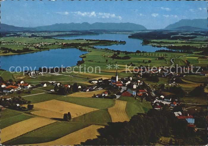 Taching See Fliegeraufnahme mit Waginger-See und Untersberg