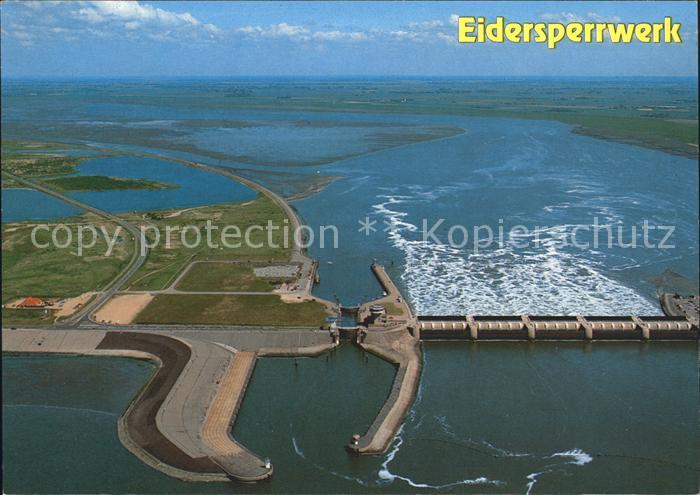 Eiderstedt Fliegeraufnahme Eiderdamm mit Sperrwerk Vollwiek