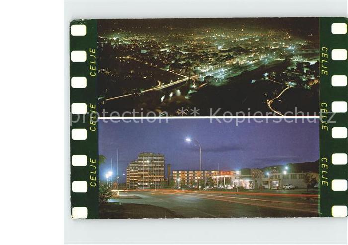 Celje Cilli bei Nacht Fliegeraufnahme