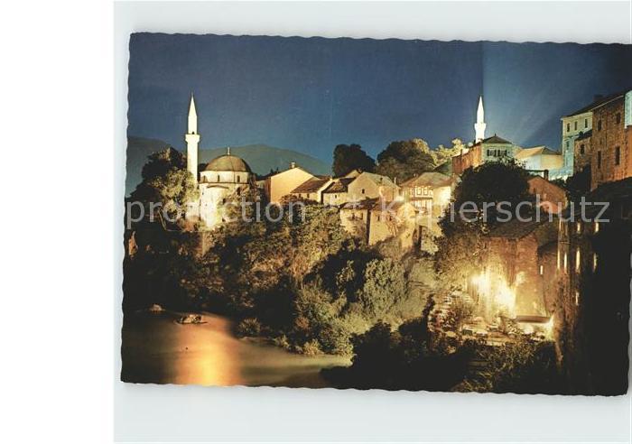 Mostar Moctap Alte Stadtteil bei Nacht