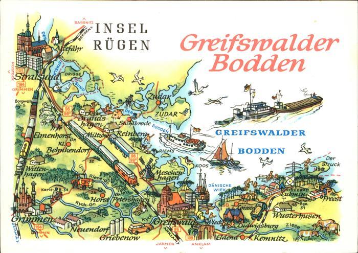 Insel Ruegen Greifswalder Bodden Karte Zeichnung
