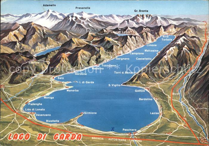 Lago di Garda Panoramakarte Peschiera Sirmione Desenzano Malcesine