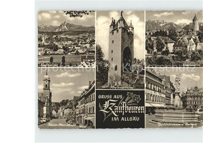 Kaufbeuren Ortsansichten Fuenfknopfturm Kaiser Max Str Neptunbrunnen Rathaus