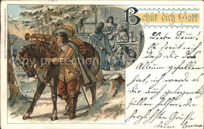 Trompeter Scheffel Pferd Litho