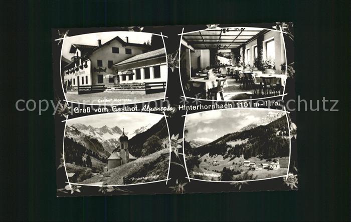 Hinterhornbach Gasthof Alpenrose Gastraum Kirche Ortsansicht