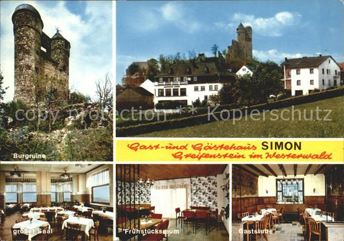 Greifenstein Hessen Burgruine Gaestehaus Simon Gr Saal Fruehstuecksraum Gaststub