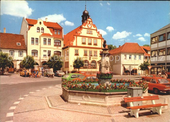 Rodach Coburg Markt mit Rathaus und Brunnen