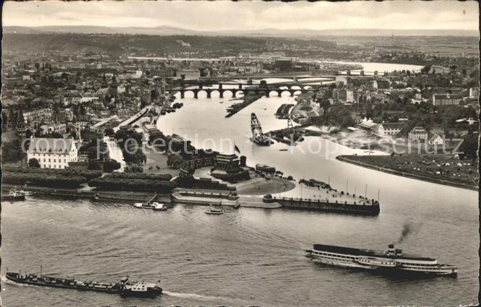 Koblenz Rhein Fliegeraufnahme mit Deutsches Eck und Moselmuendung
