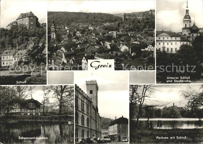 Greiz Thueringen Schloss Schwanenhaeuschen Parksee