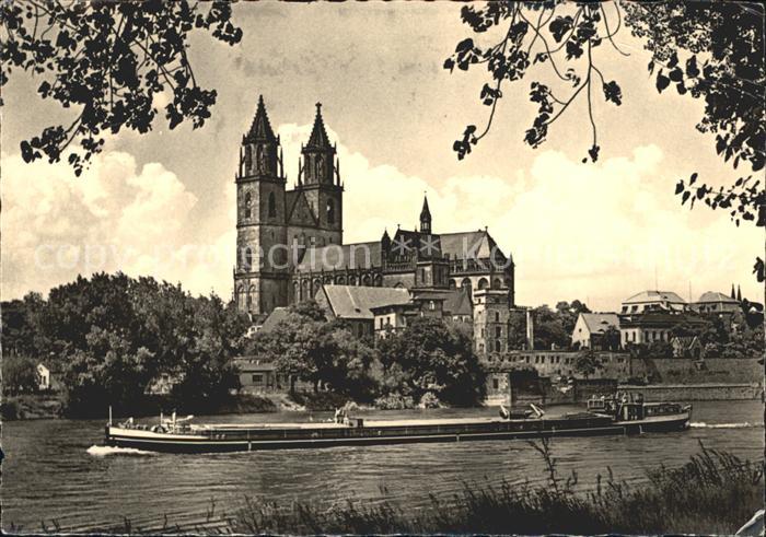 MAGDEBURG  CITY Dom Elbansicht Frachter