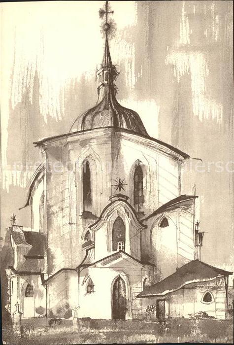 Saar Zdar nad Sazavou Kirche Sepiazeichnung Helmut Hellmessen