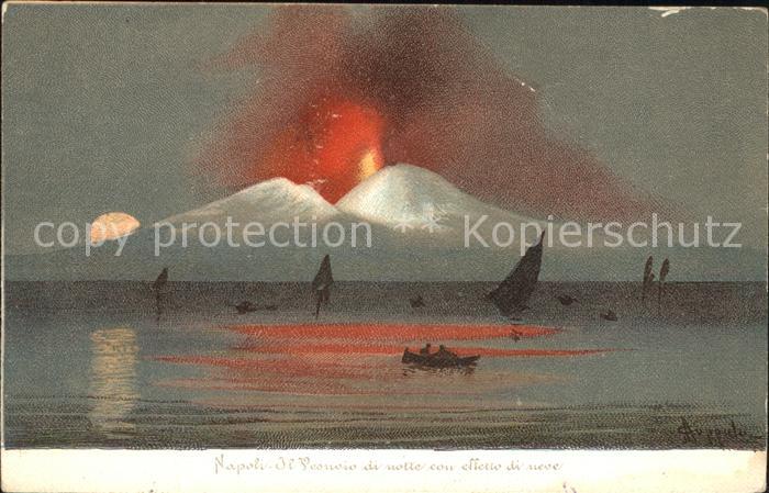 Napoli Neapel Il Vesuvio di notte con effetto di neve