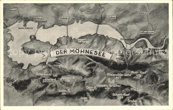 Moehnesee Panoramakarte Moehnetalsperre Haus Delecke Jugendherberge Freienohler