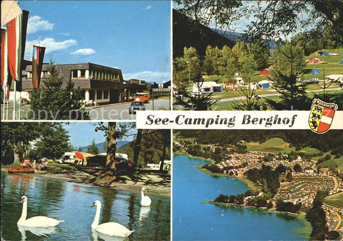 Landskron Kaernten See Camping Berghof Ossiachersee Schwan Fliegeraufnahme