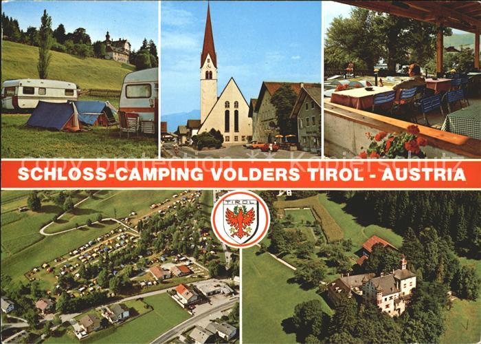 Volders Schloss Camping Restaurant Kirche Wappen Fliegeraufnahme