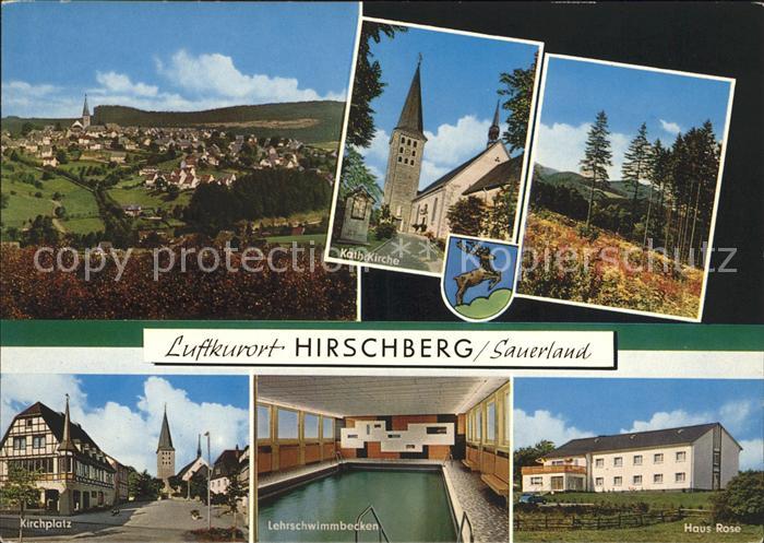 Hirschberg Westfalen Kirche Platz Hallenbad Panorama Luftkurort Sauerland