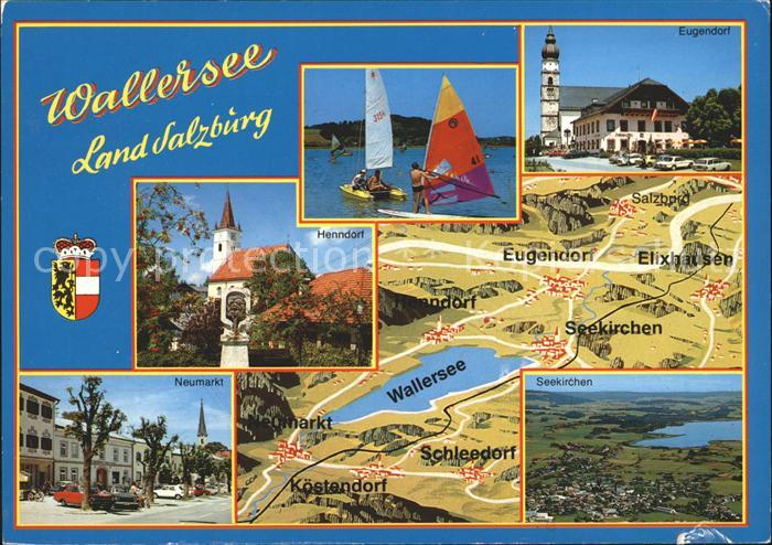 Wallersee und Umgebung Landkarte Windsurfing Wappen