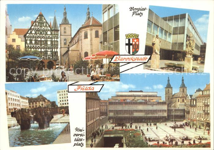 FULDA Hessen Fachwerkhaus Borgiasplatz Statue Brunnen Universitaetsplatz Barocks