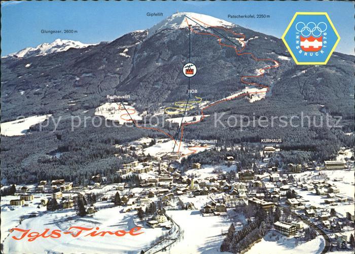 Igls Tirol mit Patscherkofel Bergbahn Wintersportplatz Fliegeraufnahme