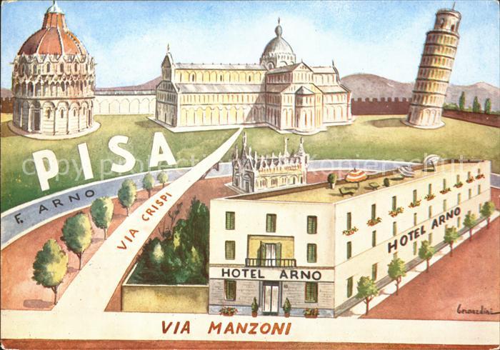 Pisa Hotel Arno Schiefe Turm Kuenstlerkarte