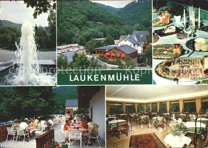 Lorch Rheingau Restaurant Laukenmuehle im Wispertal Springbrunnen