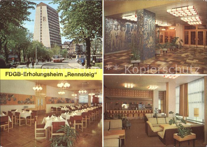 Oberhof Thueringen FDGB Erholungsheim Rennsteig Saal Empfang Bar Hochhaus