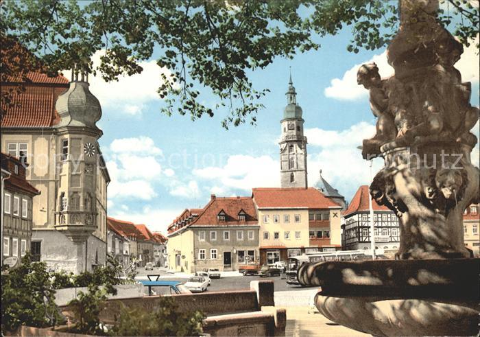 Koenigshofen Bad Marktplatz Brunnen Kirchturm