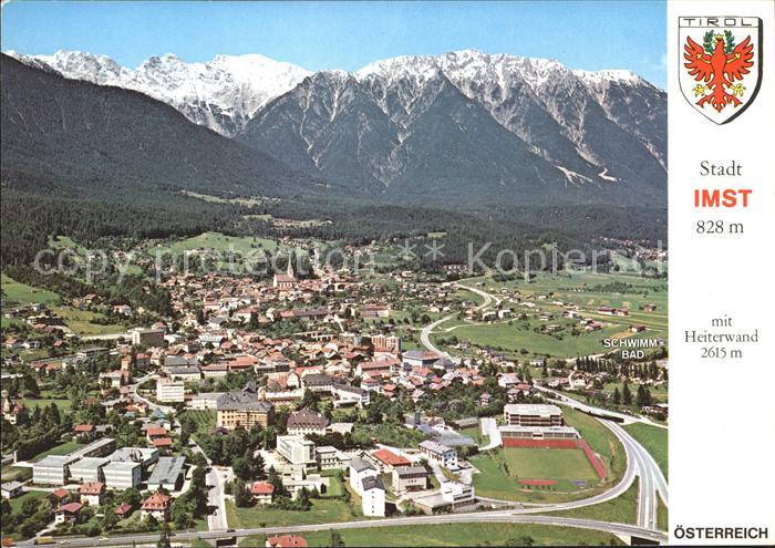 Imst Tirol Alpenpanorama mit Heiterwand Wappen Fliegeraufnahme
