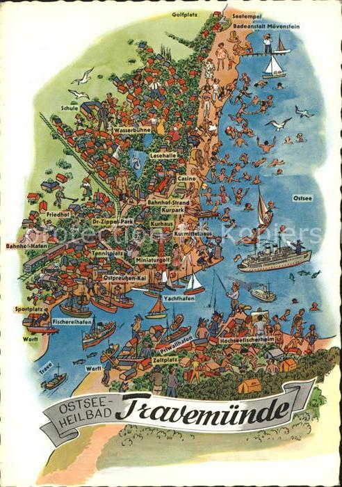 Travemuende Ostseebad Ostseebad Illustration aus der Vogelschau