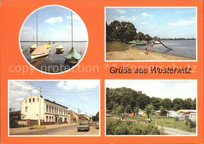 Wusterwitz Brandenburg Wusterwitzer See mit Booten und Badestelle Dorfstrasse Kl