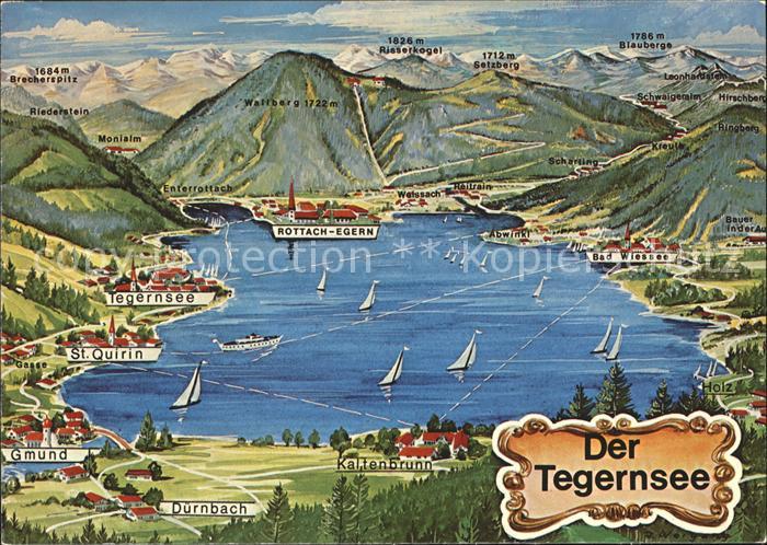 Tegernsee Bayern Panoramakarte Illustration