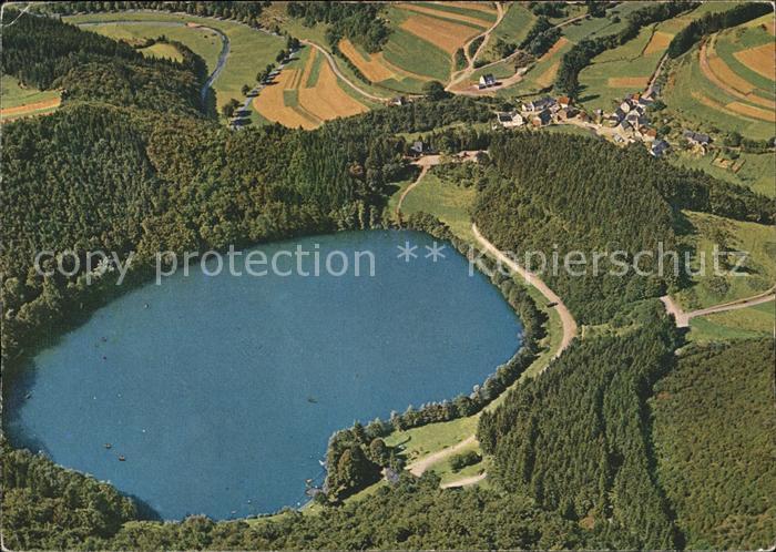 Gemuendener Maar Daun Vulkaneifel Rheinland-Pfalz Waldcafe Fliegeraufnahme