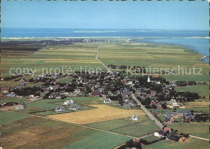 Nebel Amrum Nordseebad Blick auf Norddorf und die Odde Fliegeraufnahme