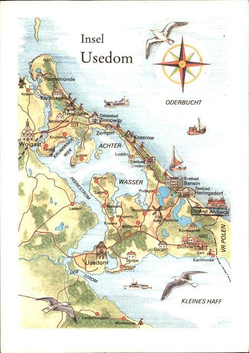 Usedom Mecklenburg-Vorpommern Inselkarte Illustration