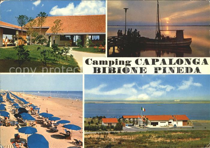 Bibione Camping Capalonga Bungalow Strandpartie Restauration Fischerboot im Sonn