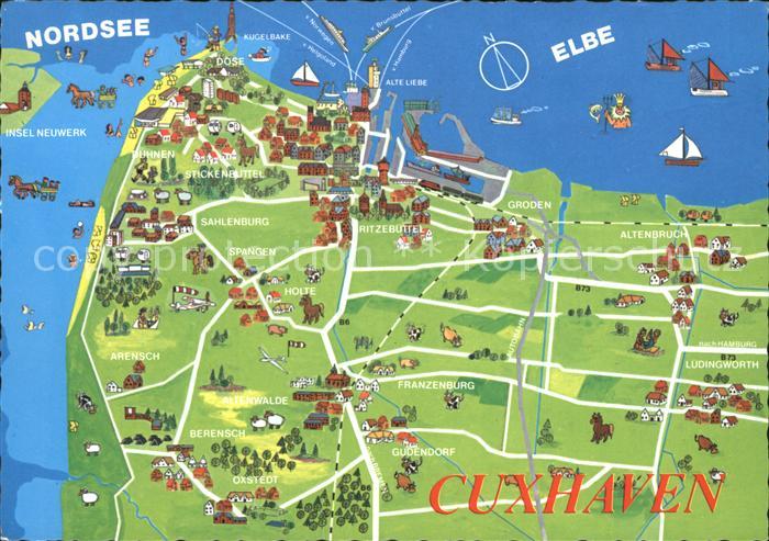 Cuxhaven Nordseebad Panoramakarte Franzenburg Gudendorf Altenbruch Groden