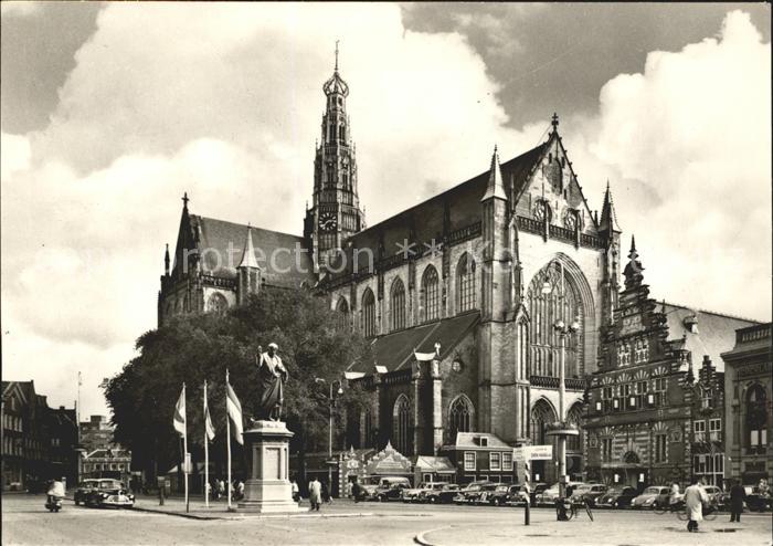Haarlem Grote of St Bavokerk met standbeeld L J Coster