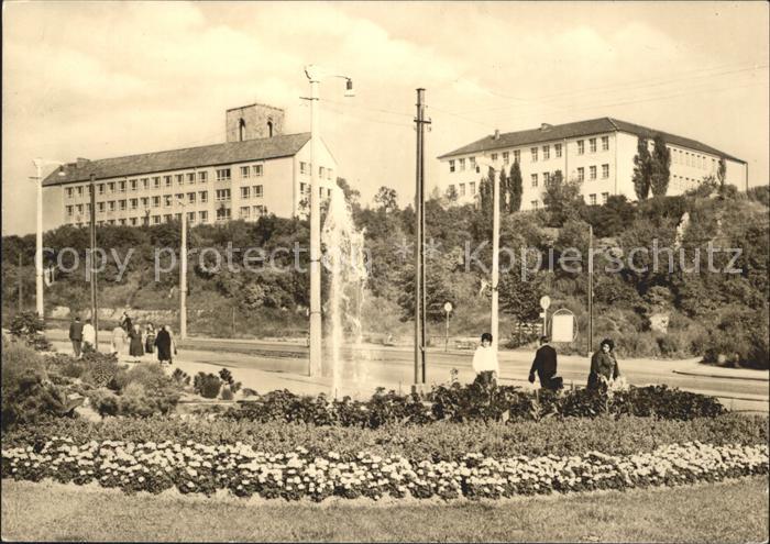 Nordhausen Thueringen Rautenstrasse mit Petersberg Springbrunnen