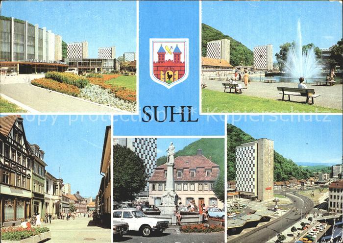 Suhl Thueringer Wald Waffenschmiedbrunnen Waffenmuseum Hochhaeuser Stadthalle de