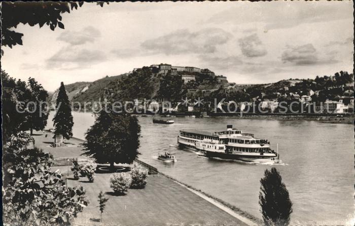 Dampfer Seitenrad Goethe Koblenz Rheinpromenade Festung Ehrenbreitstein